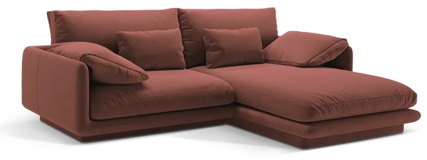 Rózsaszín bársony sarokkanapé (jobb oldali-heverő résszel) Torino – Micadoni