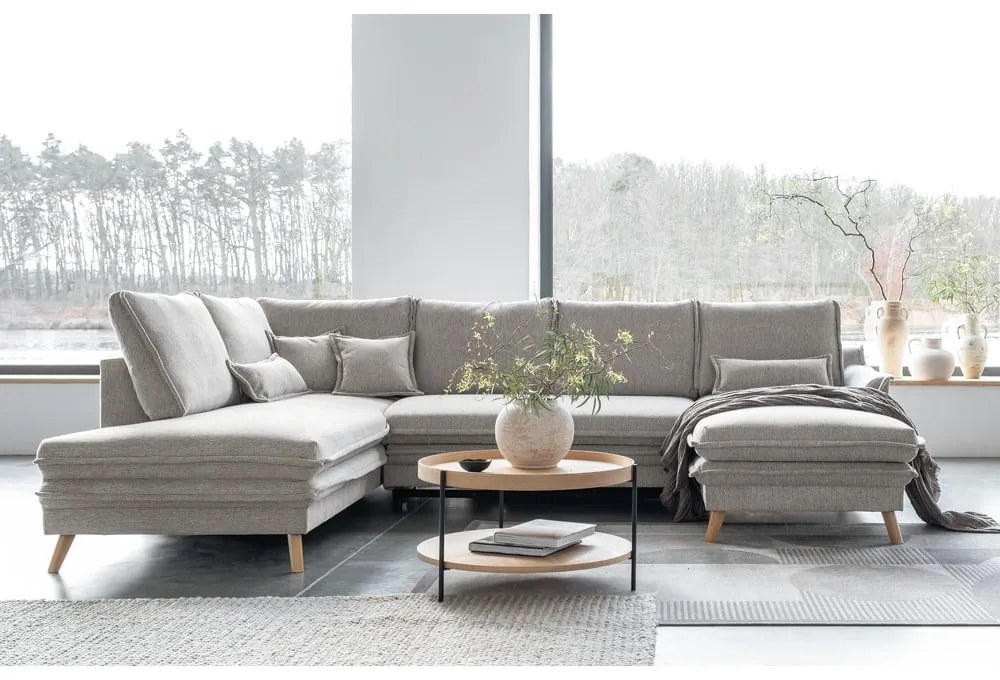 Bézs kinyitható sarokkanapé (bal oldali-U alakú) Charming Charlie – Miuform