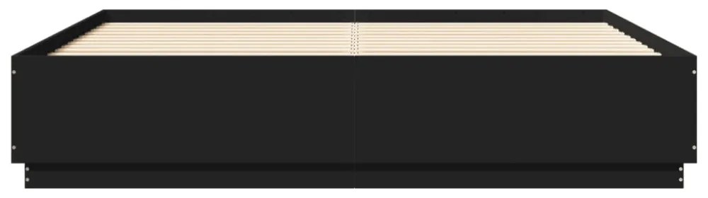 fekete szerelt fa ágykeret LED-világítással 200 x 200 cm
