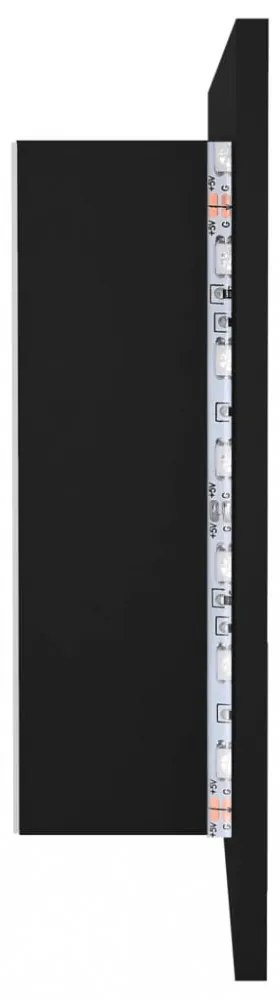 fekete akril LED-es fürdőszobaszekrény tükörrel 90x12x45 cm