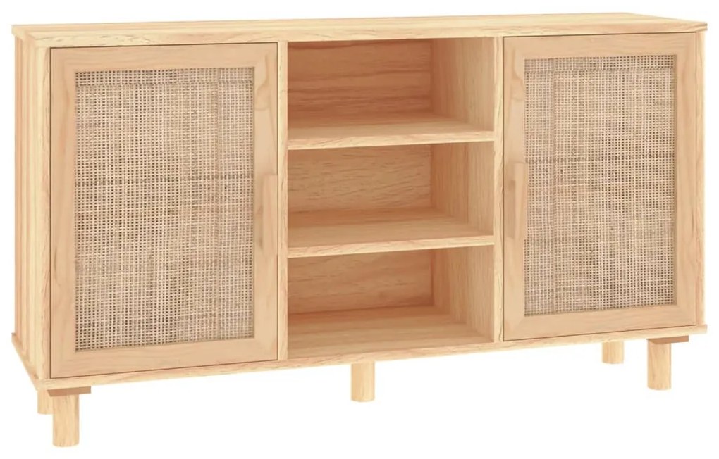 barna tömör fenyő/természetes rattan tálalószekrény 105x30x60cm