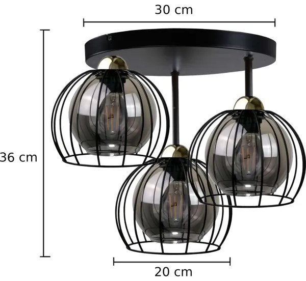 Felületre szerelhető csillár SOLO BLACK 3xE27/60W/230V á. 30 cm fekete/arany