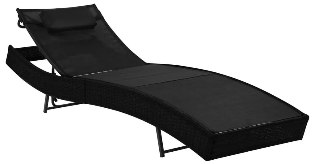 Fekete polyrattan napozóágy párnával