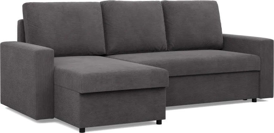 Zeus sarokkanapé, 2 ágyneműtartóval, egyenes kartámasz, kordbársony, univerzális oldal, bonell töltet, szürke