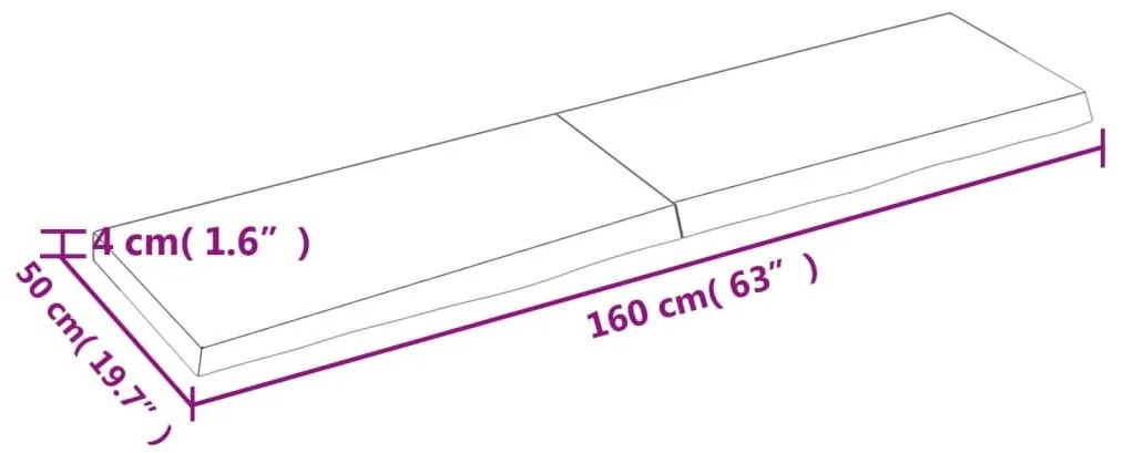 sötétbarna kezelt tömör tölgyfa fali polc 160 x 50 x (2-4) cm