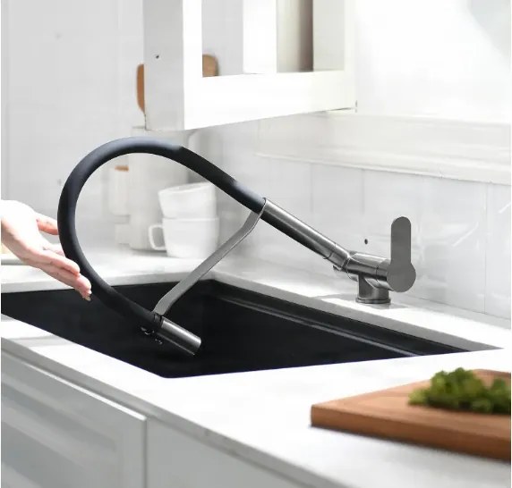 Konyhai csaptelep ELITE EDITION KW1202 lehajtható kifolyóval és kihúzható zuhanyfejjel, több színváltozatban — Gunmetal szürke