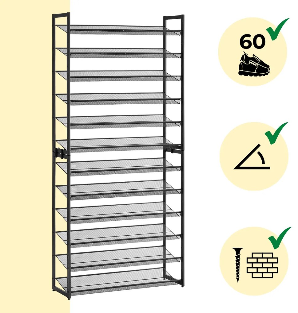 IDA halmozható cipőállvány, 12 polc, 92,5x31x223cm, fekete Jurhan