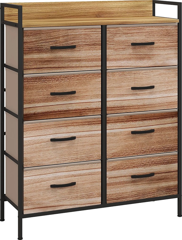 HOMCOM Tároló Szekrény Fiókrendszer 8 Levehető Szövet Fiókkal, Felső Polccal és Acélváz 79L x 29W x 101H cm Természetes és Fekete | Aosom