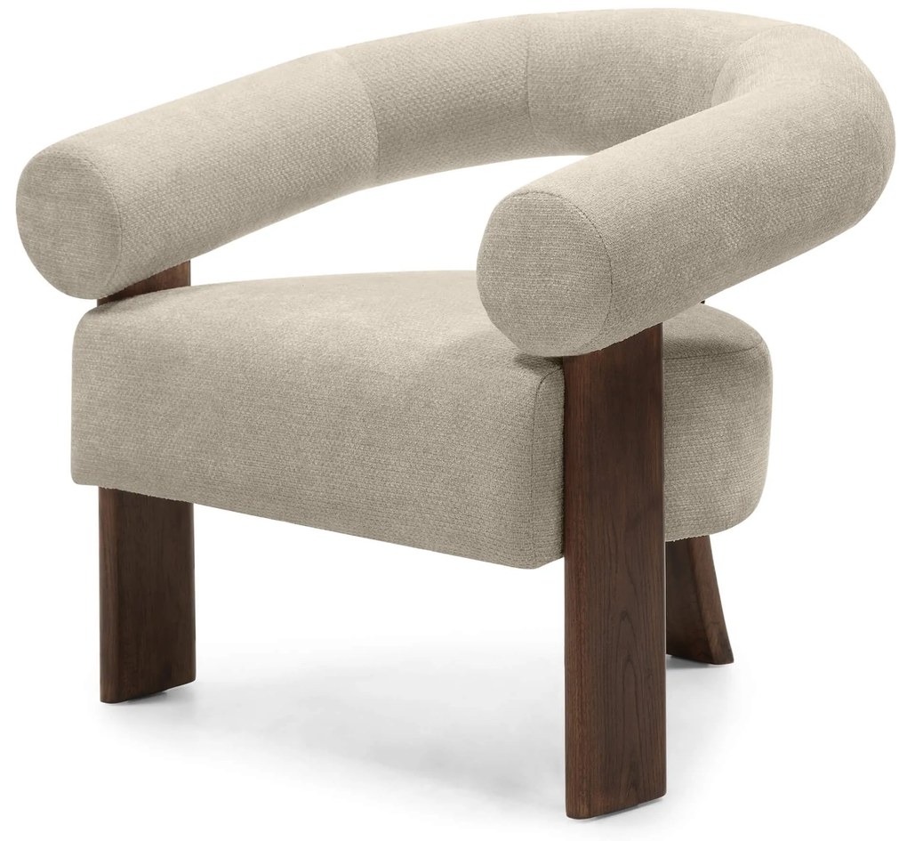 Bézs design fotel KOKEI ALIA, dió színű dekor