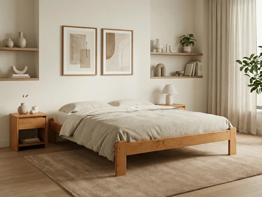 ADA ágy 160x200 cm, égerfa Ágyrács: Lamellás ágyrács, Matrac: Deluxe 10 cm matrac