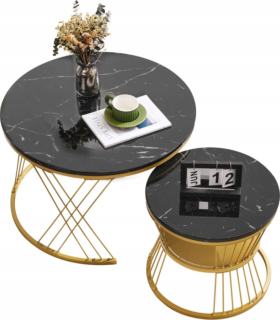 Dohányzóasztal szett márvány kivitel arany keret 2db