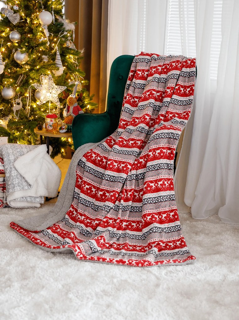 Kétoldalas bárány takaró, téli motívum, 150x200, RENIFE