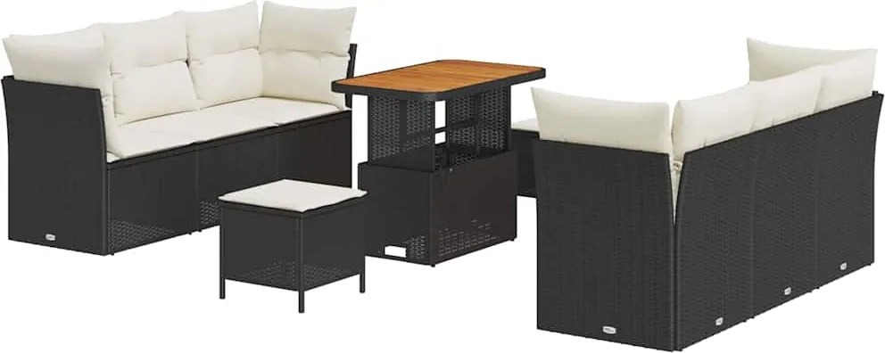 vidaXL Kerti Kanapé Szett párnával 9 pcs Fekete és Krém polirattan