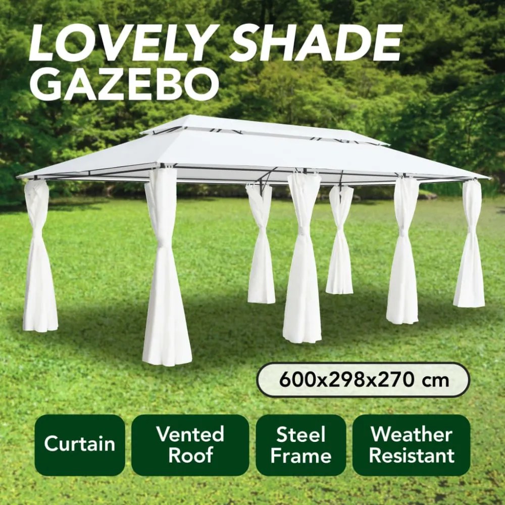 fehér pavilon függönyökkel 600 x 298 x 270 cm 180 g/m²
