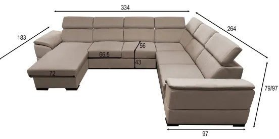 Ággyá alakítható ülőgarnitúra univerzális U-alakú sarokkal és tárolóhellyel GRANADA, bézs