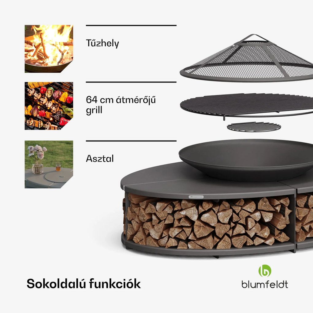 Blumfeldt Firebowl Ebeko 3 az 1-ben, grillsütőként vagy asztalként is használható, grillrács + szikravédő