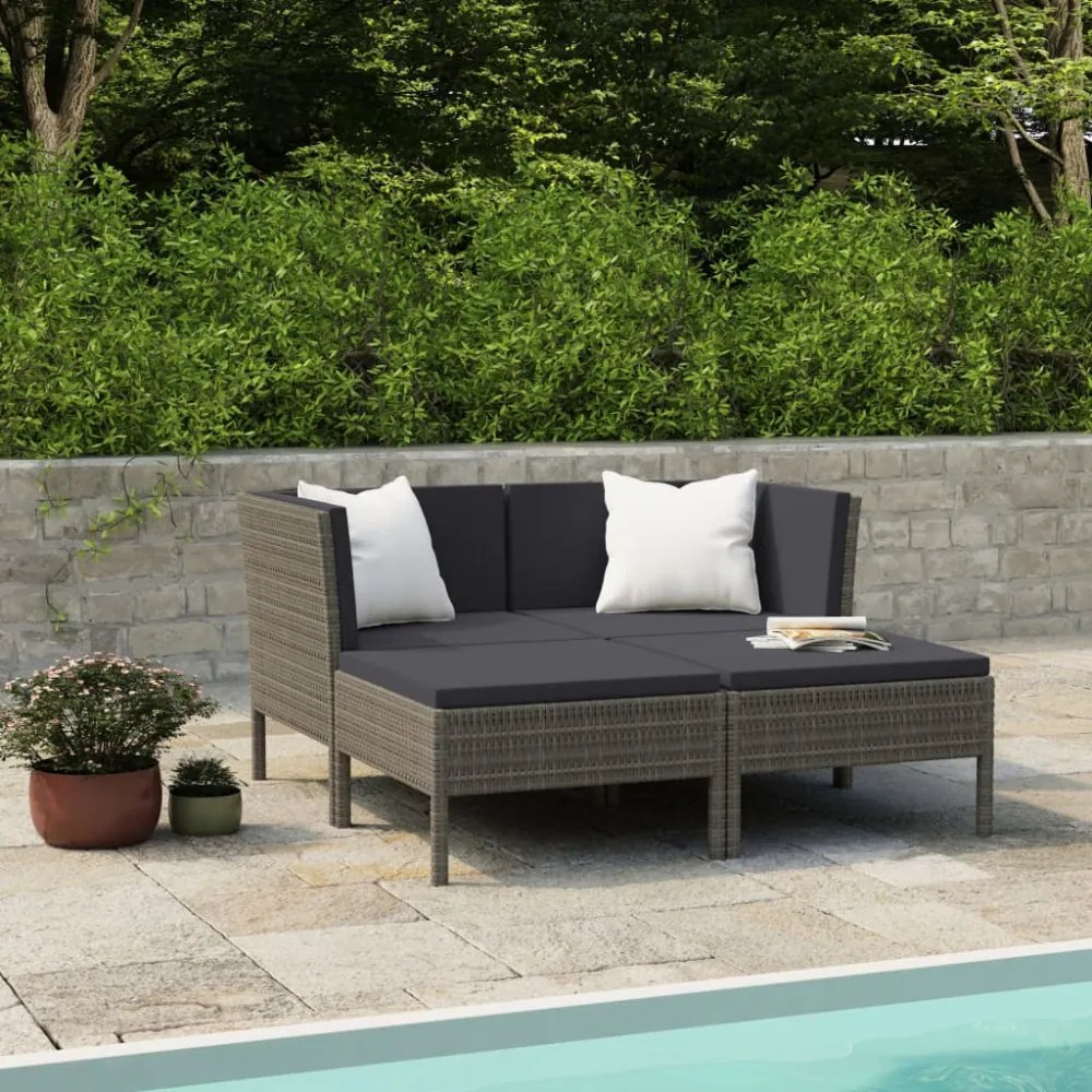 4 részes szürke polyrattan kerti bútorszett párnákkal