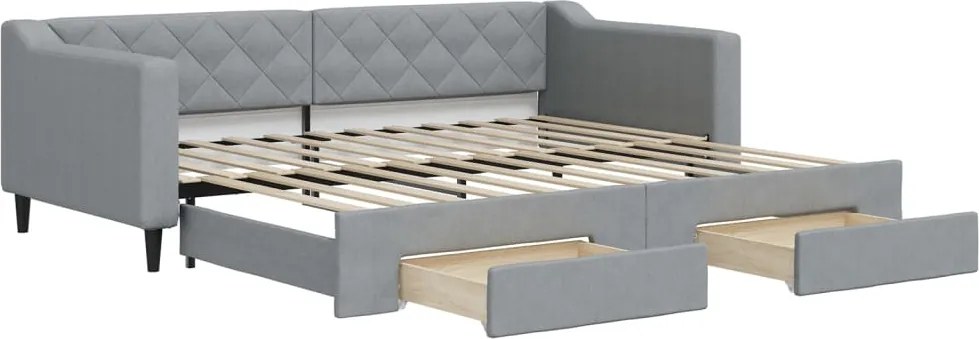 vidaXL világosszürke kihúzható szövet heverő fiókokkal 90 x 200 cm