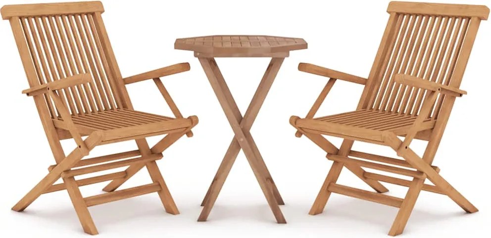 vidaXL 3 részes tömör tíkfa kerti étkezőgarnitúra