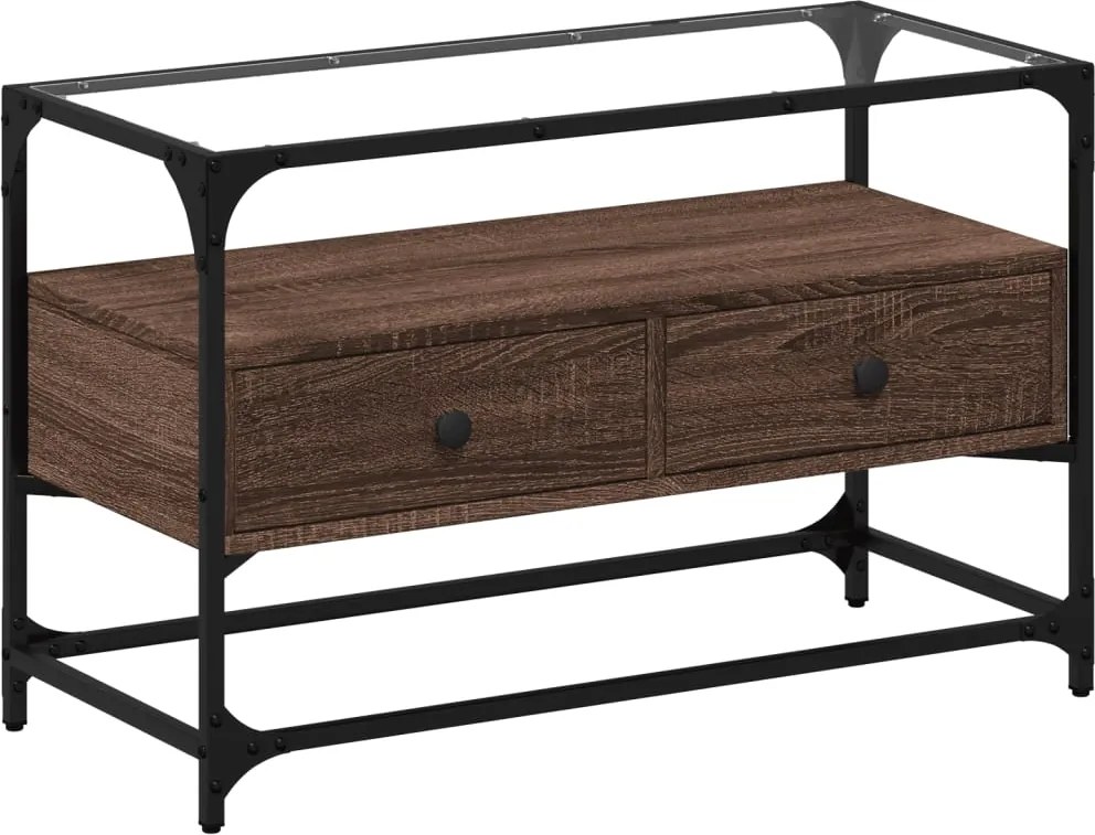 vidaXL barna tölgy színű szerelt fa TV-szekrény üveglappal 80x35x51 cm