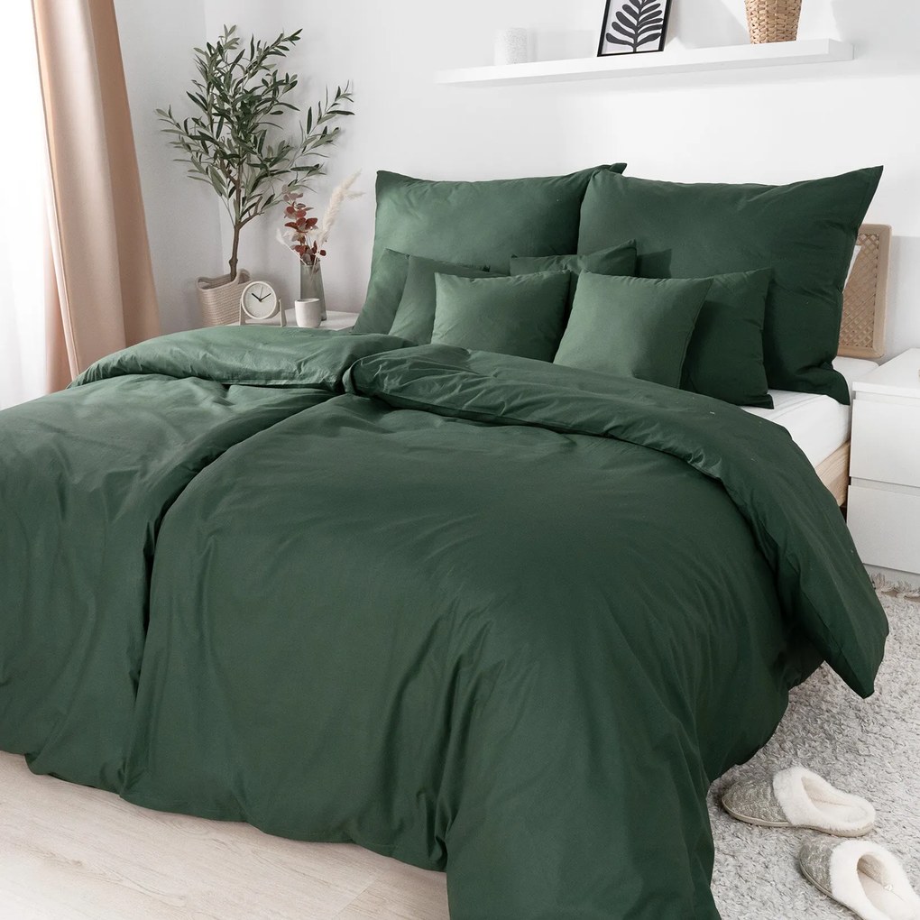 Goldea pamut ágyneműhuzat garnitúra - sötétzöld 140 x 200 és 70 x 90 cm