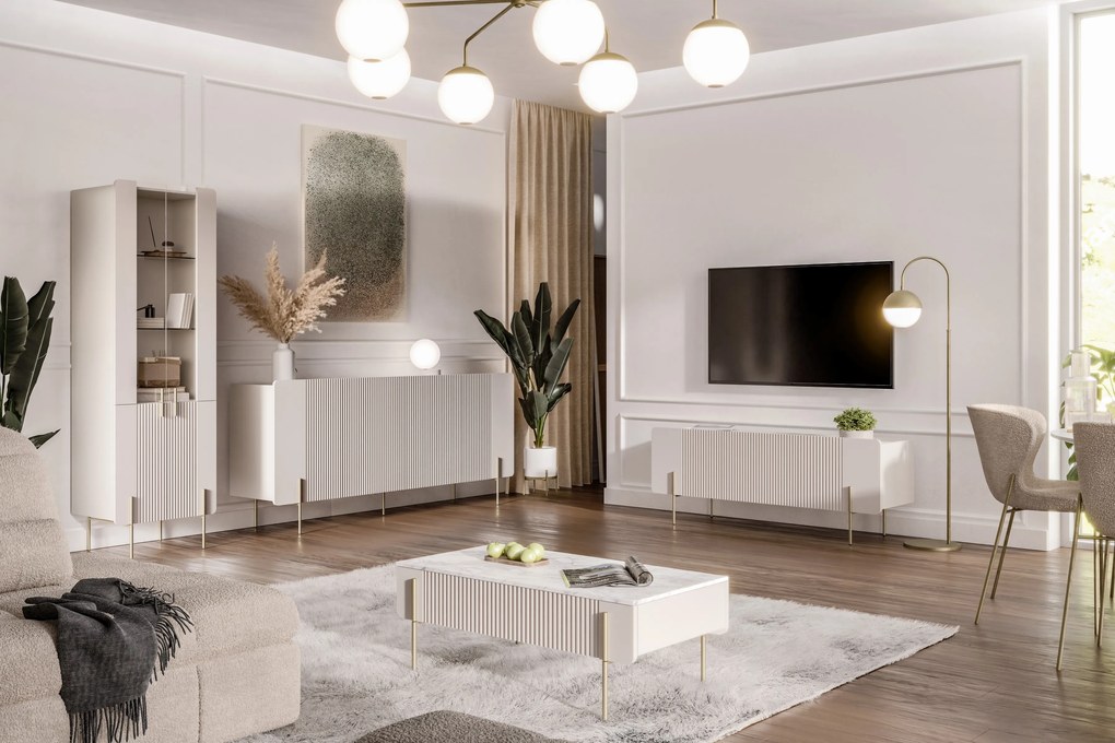 Malmi TV-szekrény 150 cm - kasmír / crema bianca / arany lábak