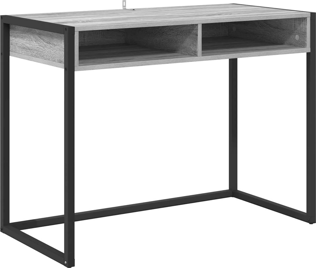 vidaXL Asztal tárolóval Szürke Sonoma 100 x 50 x 75 cm Faanyag