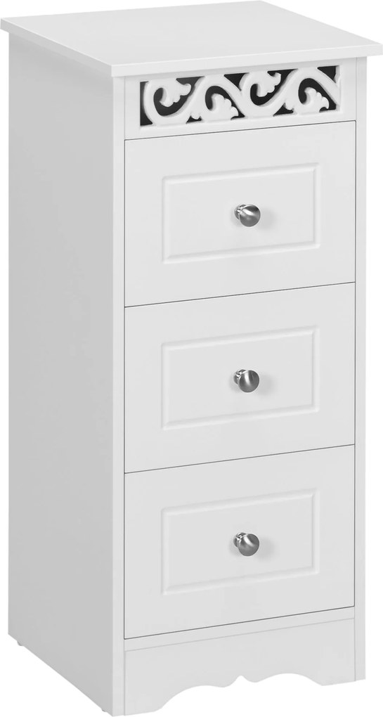 HOMCOM Fehér Tárolószekrény 3 Fiókkal Konyhába, Étkezőbe, Nappaliba, Hálószobába és Fürdőszobába 29.8x29.8x68.5 cm | Aosom