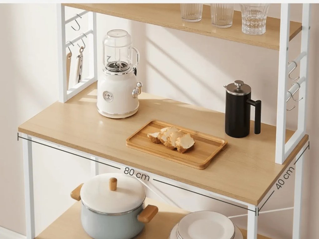 Konyhai polc LORANO 167x80 cm, fehér / tölgy dekoráció