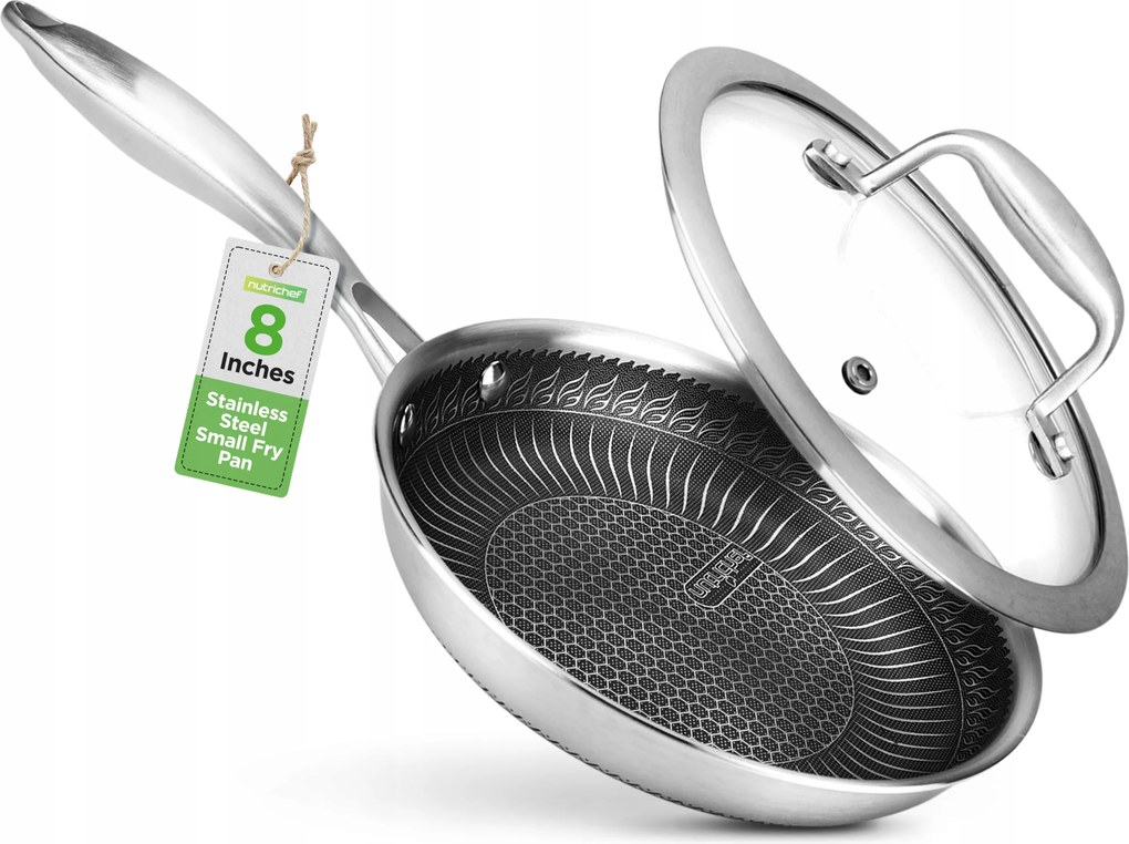 Wok Serpenyő Kicsi 20 CM Acél, Nutrichef Fedővel