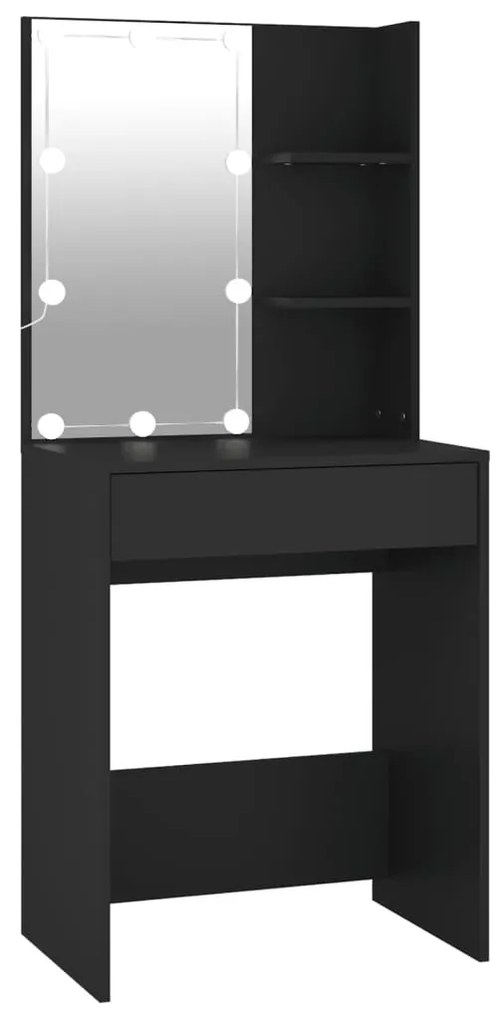 Fekete LED-es fésülködőasztal 60 x 40 x 140 cm