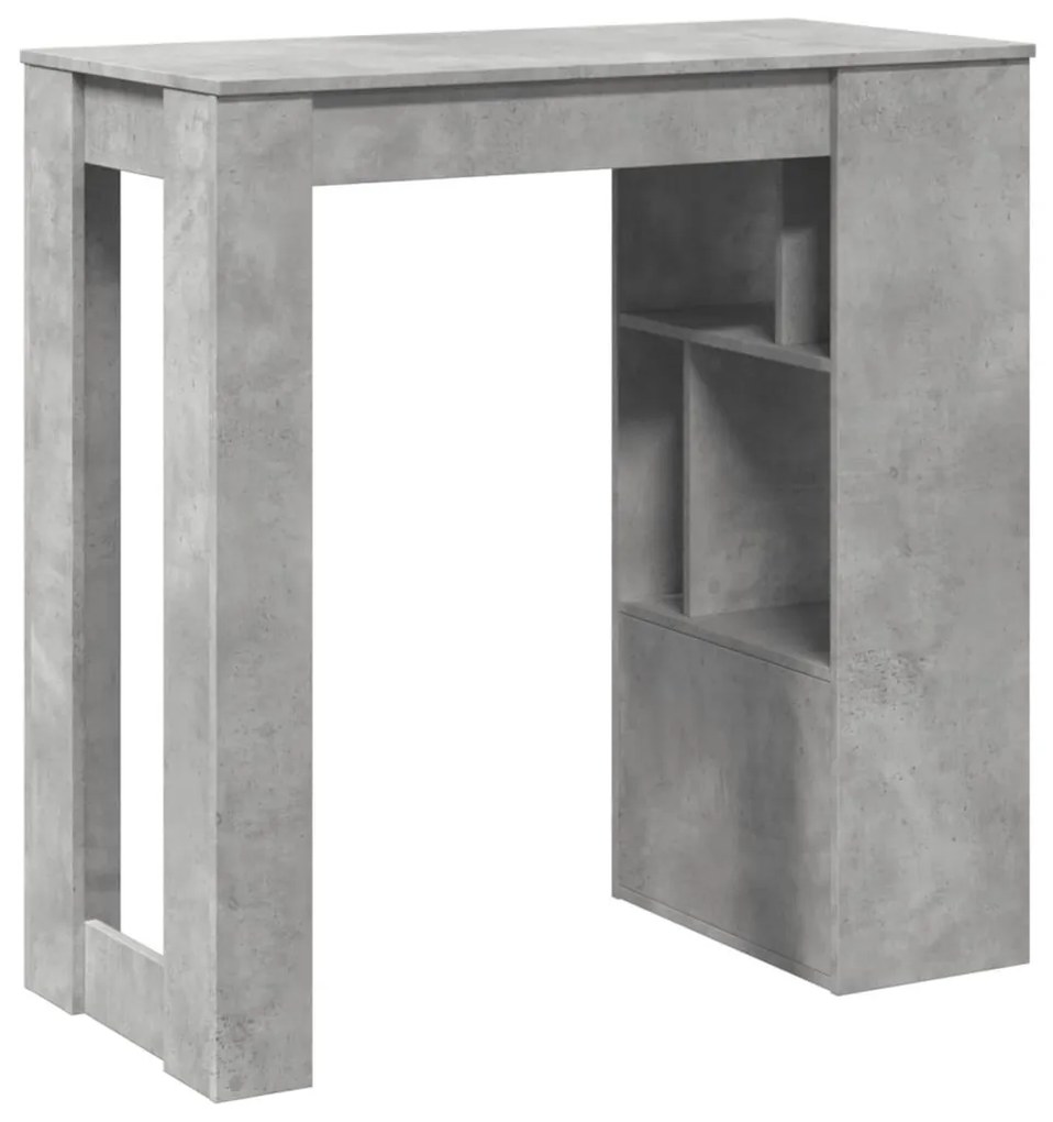 betonszürke szerelt fa tárolórekeszes bárasztal 102x50x103,5 cm
