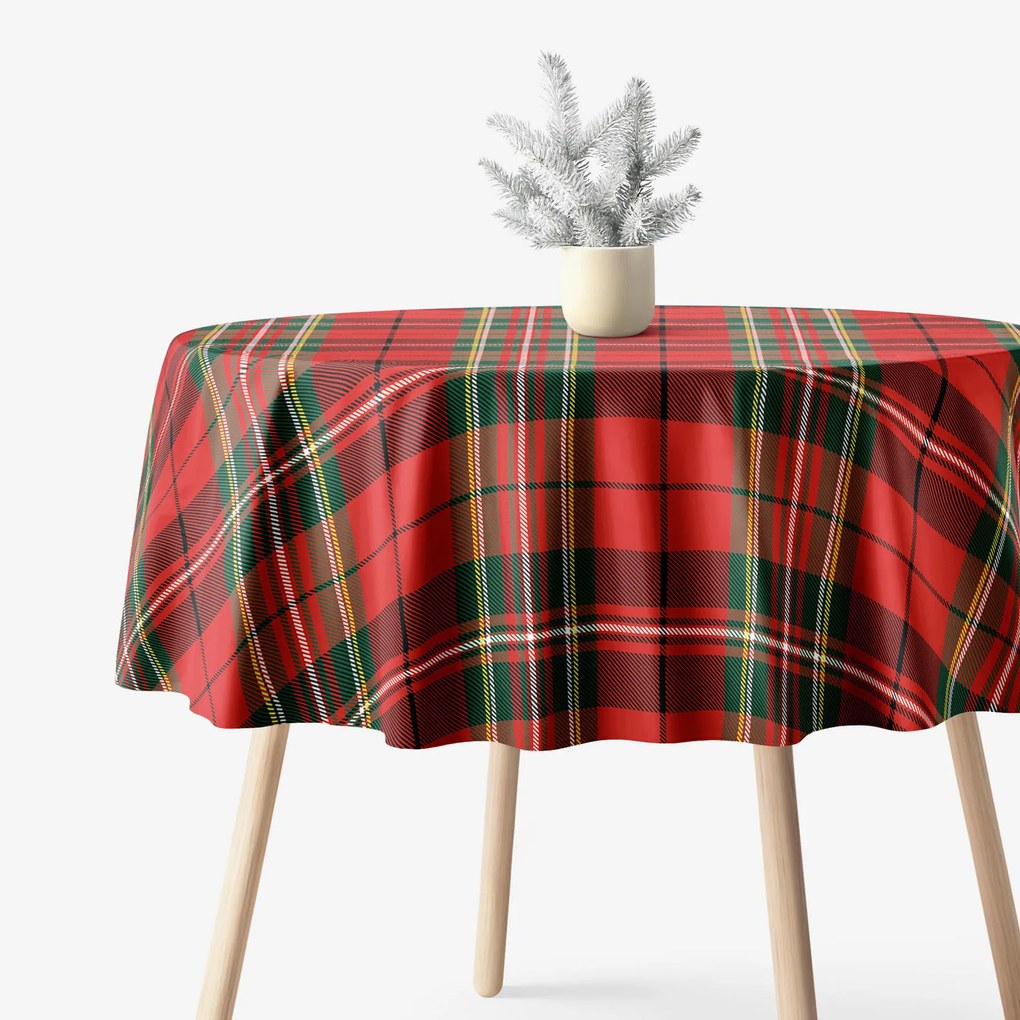 Goldea karácsonyi kör alakú pamut terítő - piros kockás Ø 140 cm