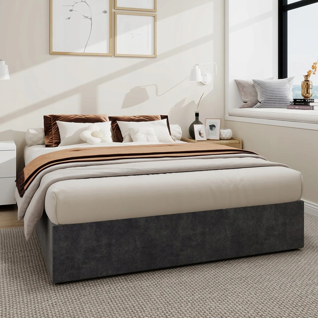 Egyszerű ágykeret 140*200 cm Hidraulikus franciaágy Szürke