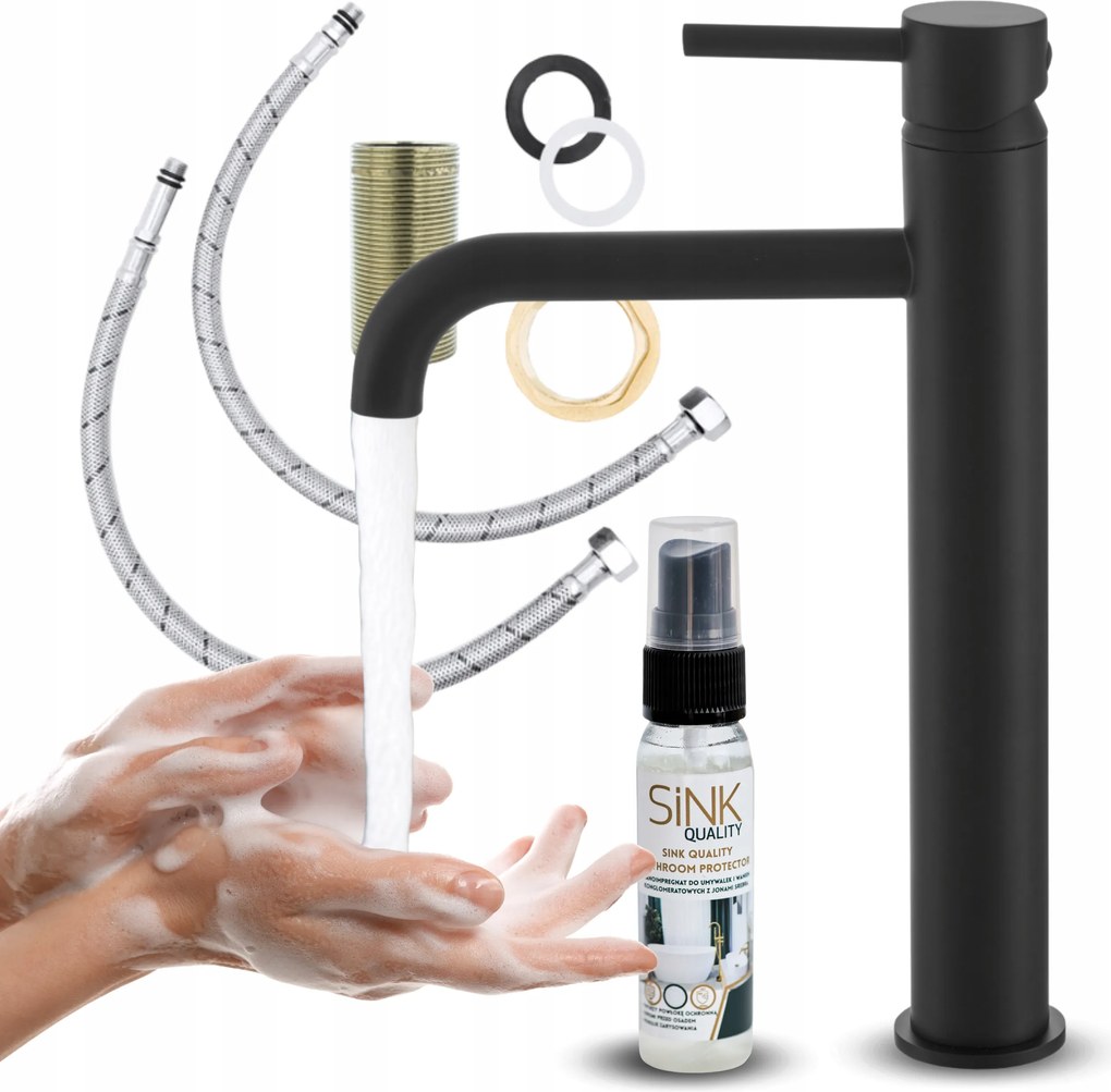 Fürdőszobai csaptelep álló mosdó csaptelep pultra magas fekete Impre 30