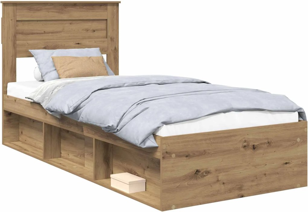 vidaXL Ágykeret fejtámlával Művészi tölgy 100 x 200 cm Tömör fenyőfa