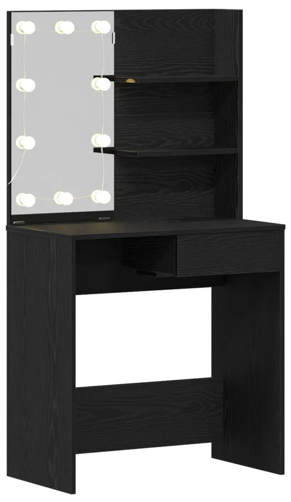 LED öltözködő asztal fekete tölgyből - 71x40x141 cm, mérnöki fából