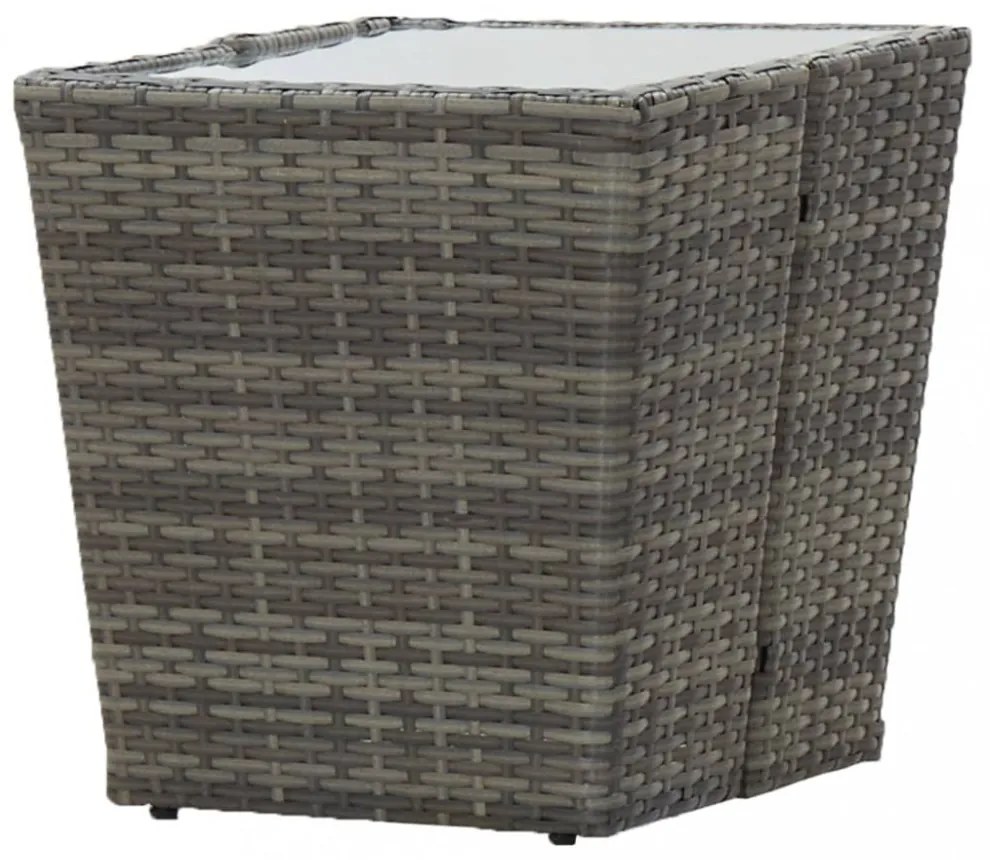 szürke polyrattan és edzett üveg teázóasztal 41,5x41,5x43 cm