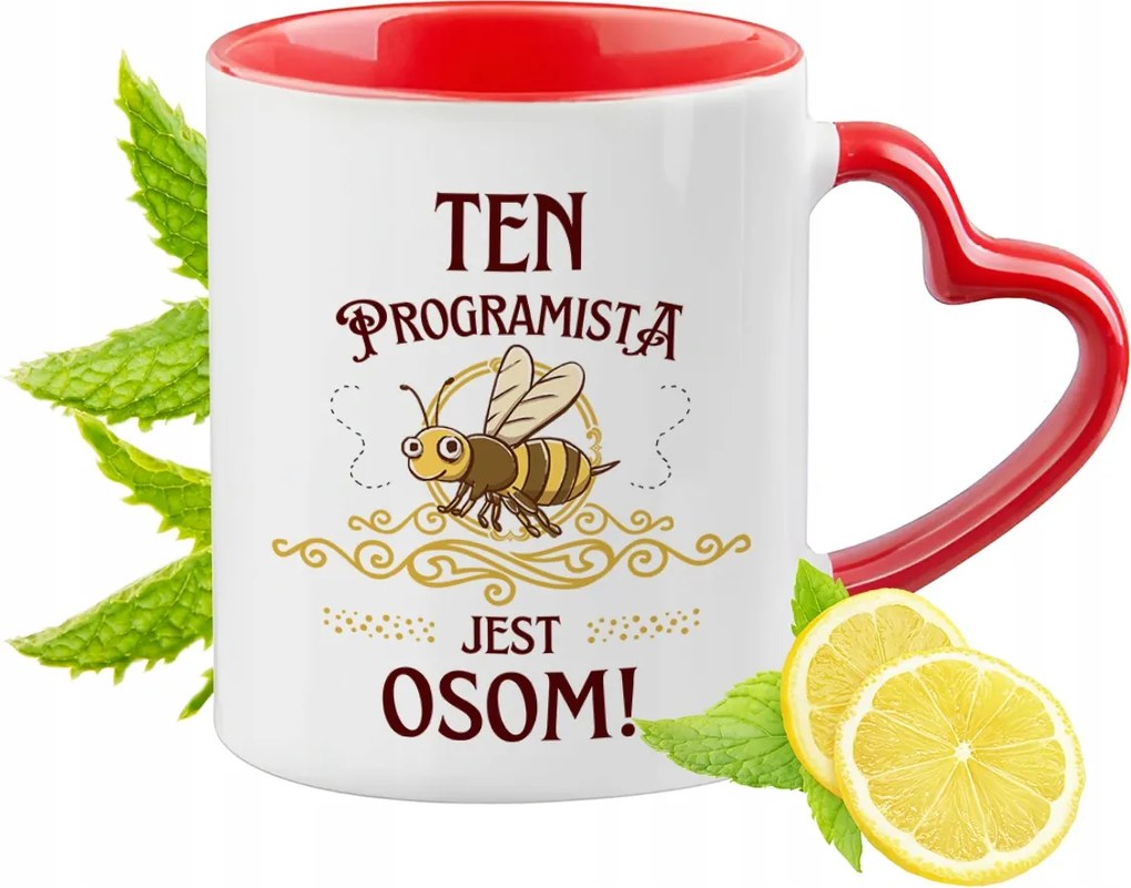 Programozó bögre Piros, szív alakú füllel Ajándék