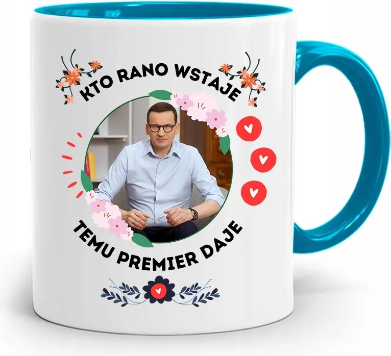 Kék Politikus Bögre Mateusz Morawiecki Miniszterelnök fényképes nyomtatással