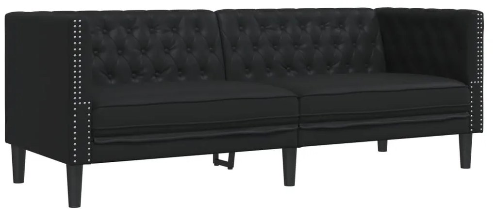 2 részes fekete műbőr Chesterfield kanapégarnitúra