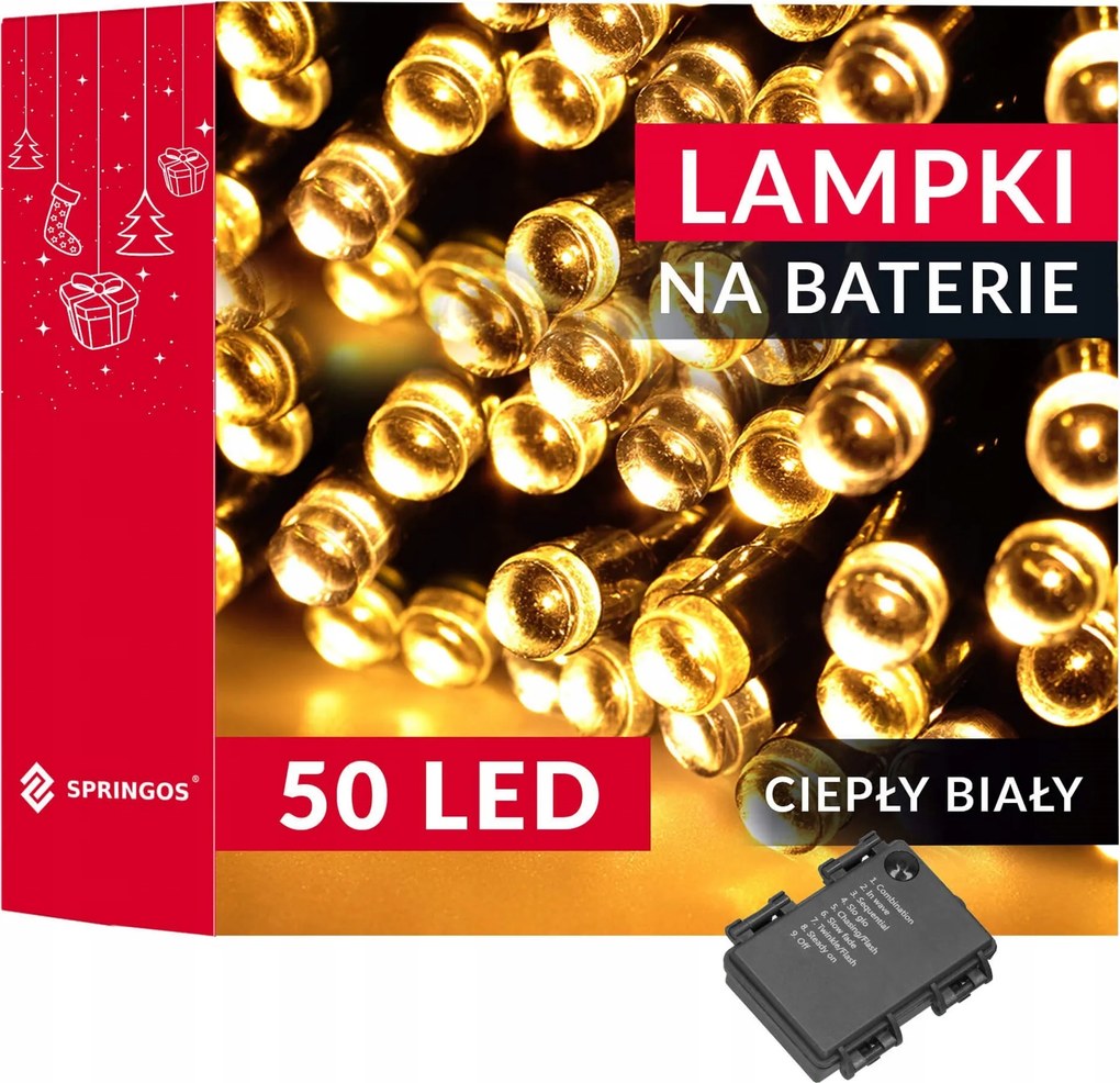 Karácsonyfa Lámpa Kültéri/beltéri 5m 50 Led +távirányító 8 Funkciós Fehér Meleg Karácsonyi