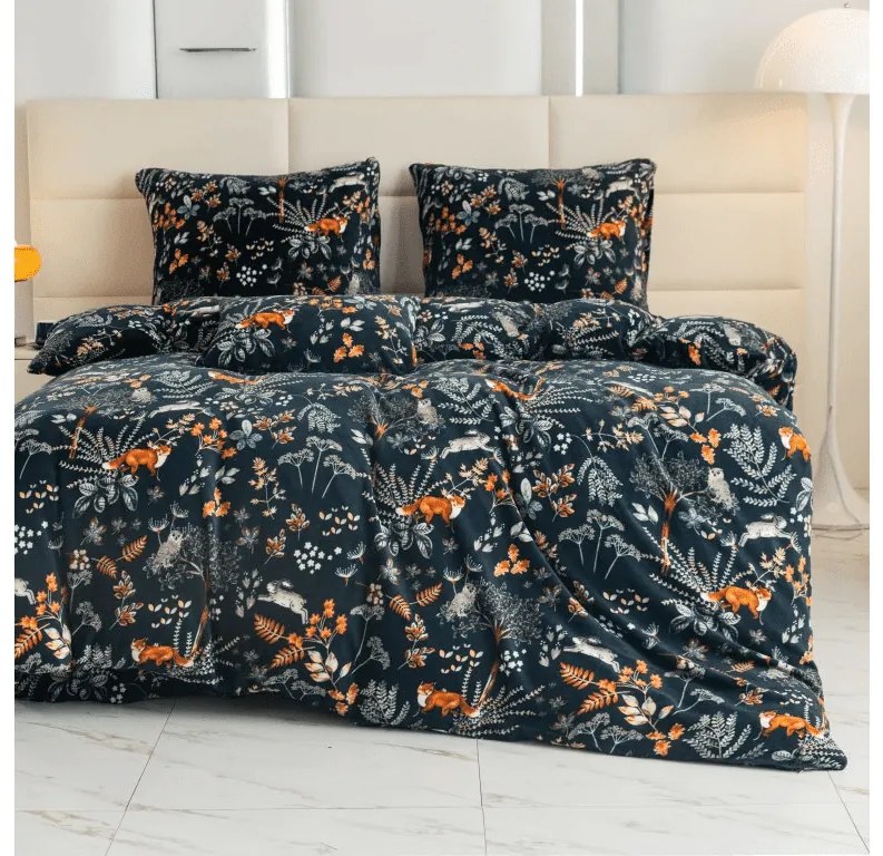 Mikroplüss ágyneműhuzat szett RÓKA ÉS NYÚL sötétzöld + mikroplüss lepedő SOFT 90x200 cm fehér, egyszemélyes