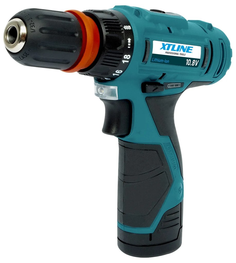 XTLINE Akkus fúrógép 10,8 V, 25 Nm + 2 db 2.0 Ah akkumulátor + tartozékok 13 db alkatrész