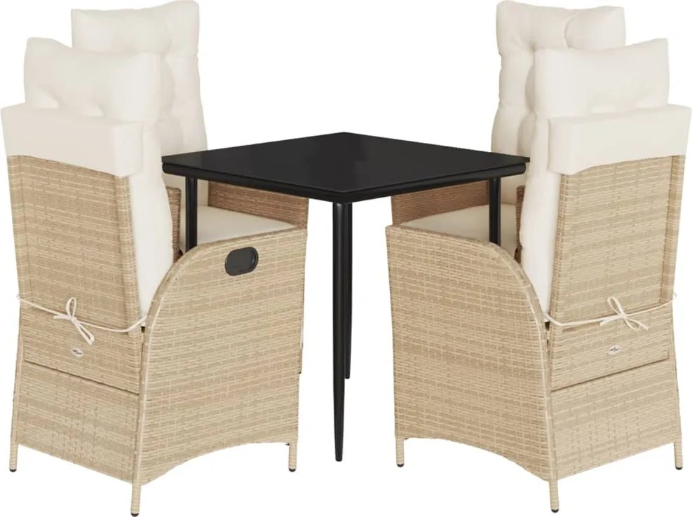 vidaXL 5 részes bézs polyrattan kerti étkezőgarnitúra párnákkal