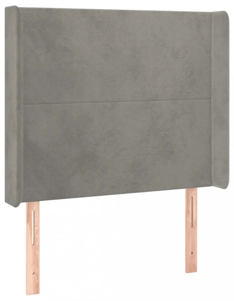 világosszürke bársony fejtámla szárnyakkal 103x16x118/128 cm