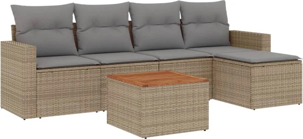 vidaXL 6 részes bézs polyrattan kerti ülőgarnitúra párnával