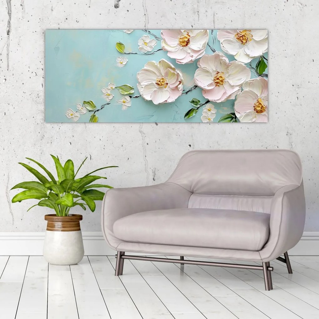 Kép - Virágok kék háttéren (120x50 cm)