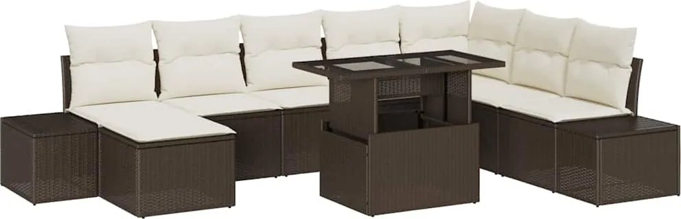 vidaXL Kerti Kanapé Szett tárolóval 9 pcs Barna Poli rattan