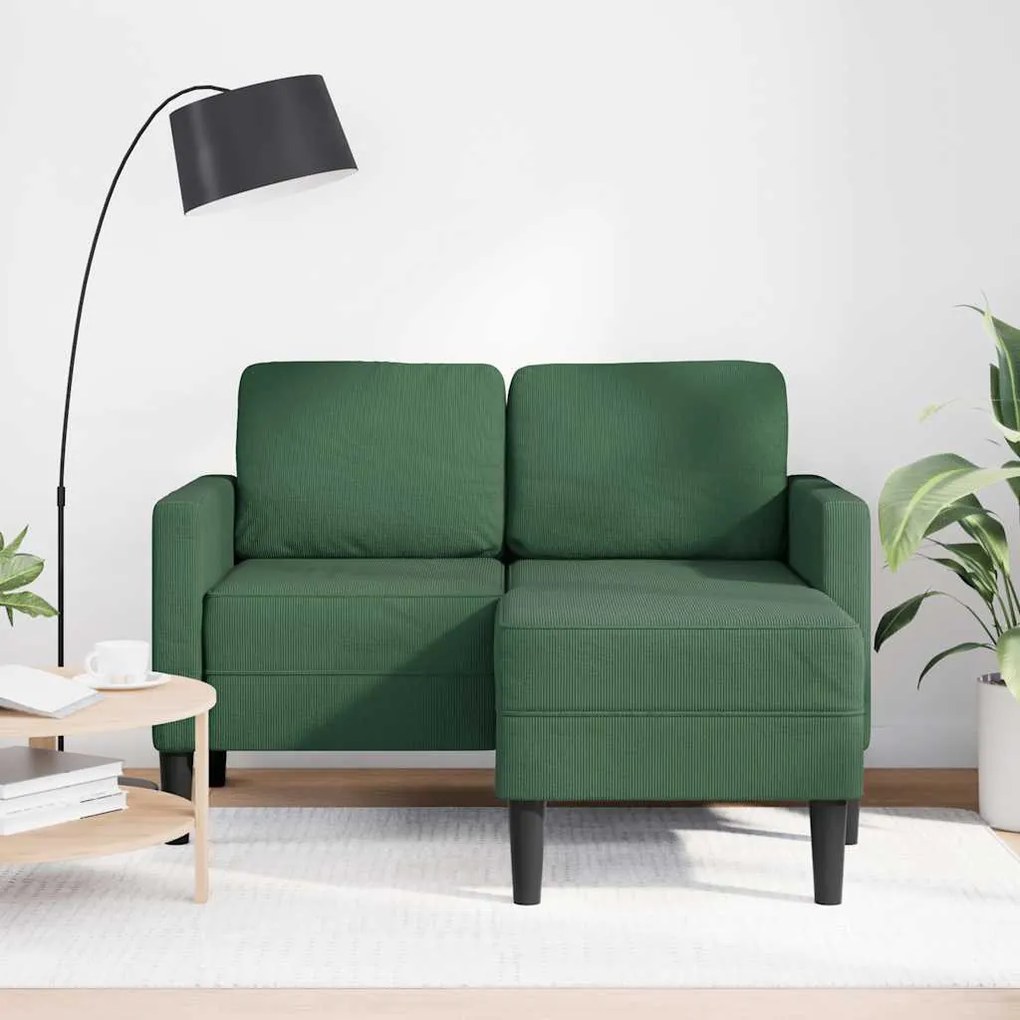 sötét zöld vászon 2 üléses kanapé L-alakú kanapéval 125 cm